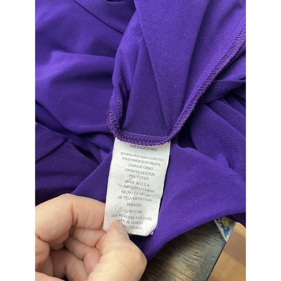 Johns Girl Royal Purple Vintage Faux Wrap Studded Broach Midi Dress Size 6 - Picture 7 of 7